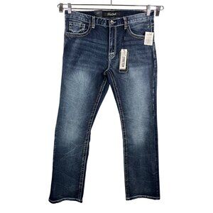 True Luck Bootcut jeans contrast stitch embroidered blue Y2K‎ grunge sz 34x32